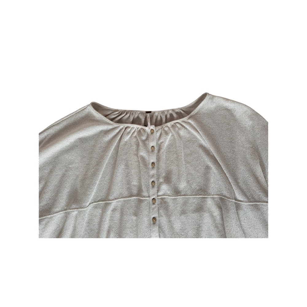 Free People Oversized Knit Balloon Sleeve Blue Bell‎ Henley XS Beige Long Sleeve - Picture 3 of 14